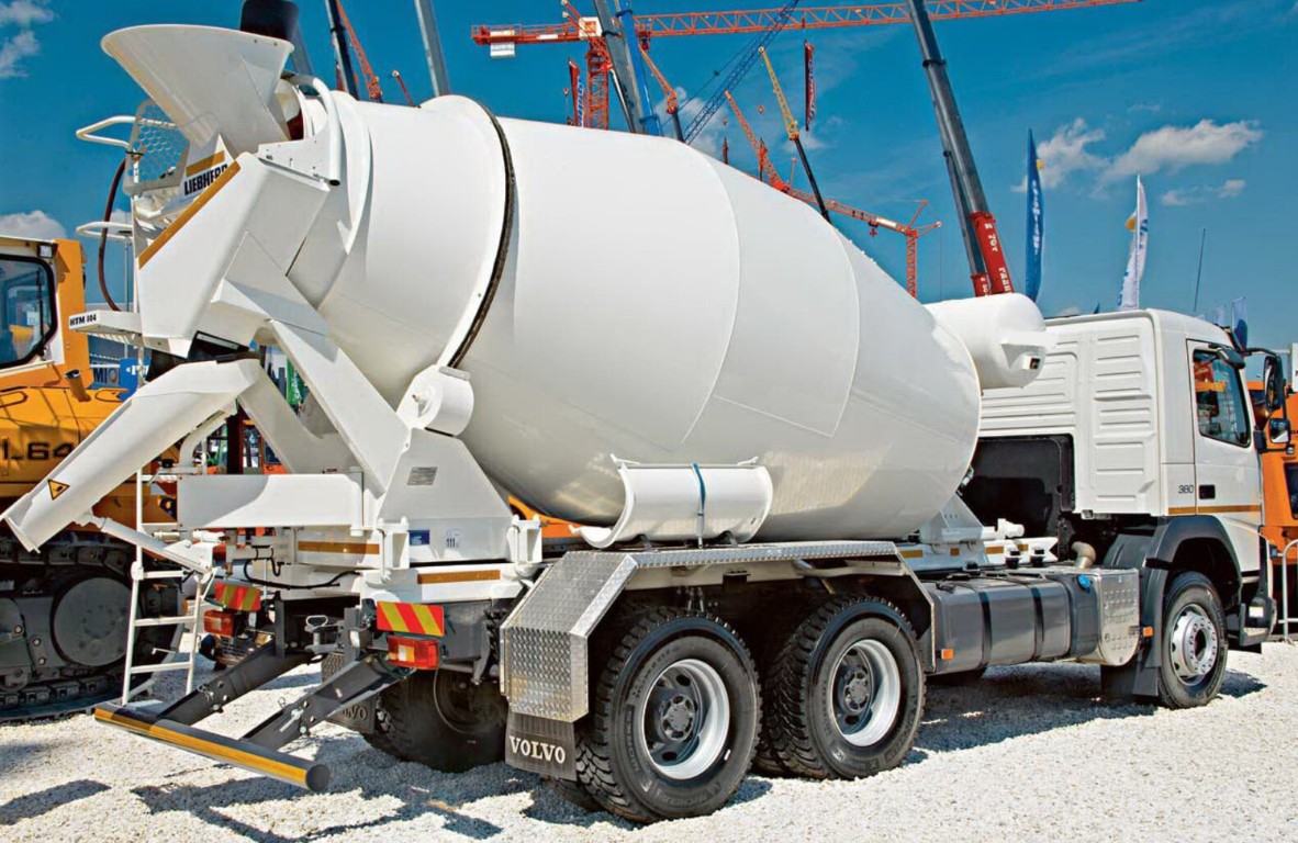 Commercial concrete mixer truck on construction site in Arlington, VA
